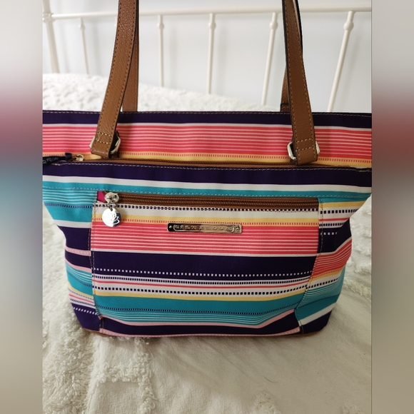 Lily Bloom Handbags - EUC Lily Bloom Spirited Stripe Kelsey Tote with 25" Handles. 3 zippered sections